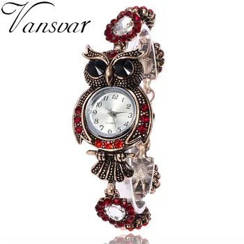 

2020 Vansvar Brand new personality Diamond Watchws Retro Owl dial Quartz Wrist clock Stainless Steel Women mujer wristwatch B40