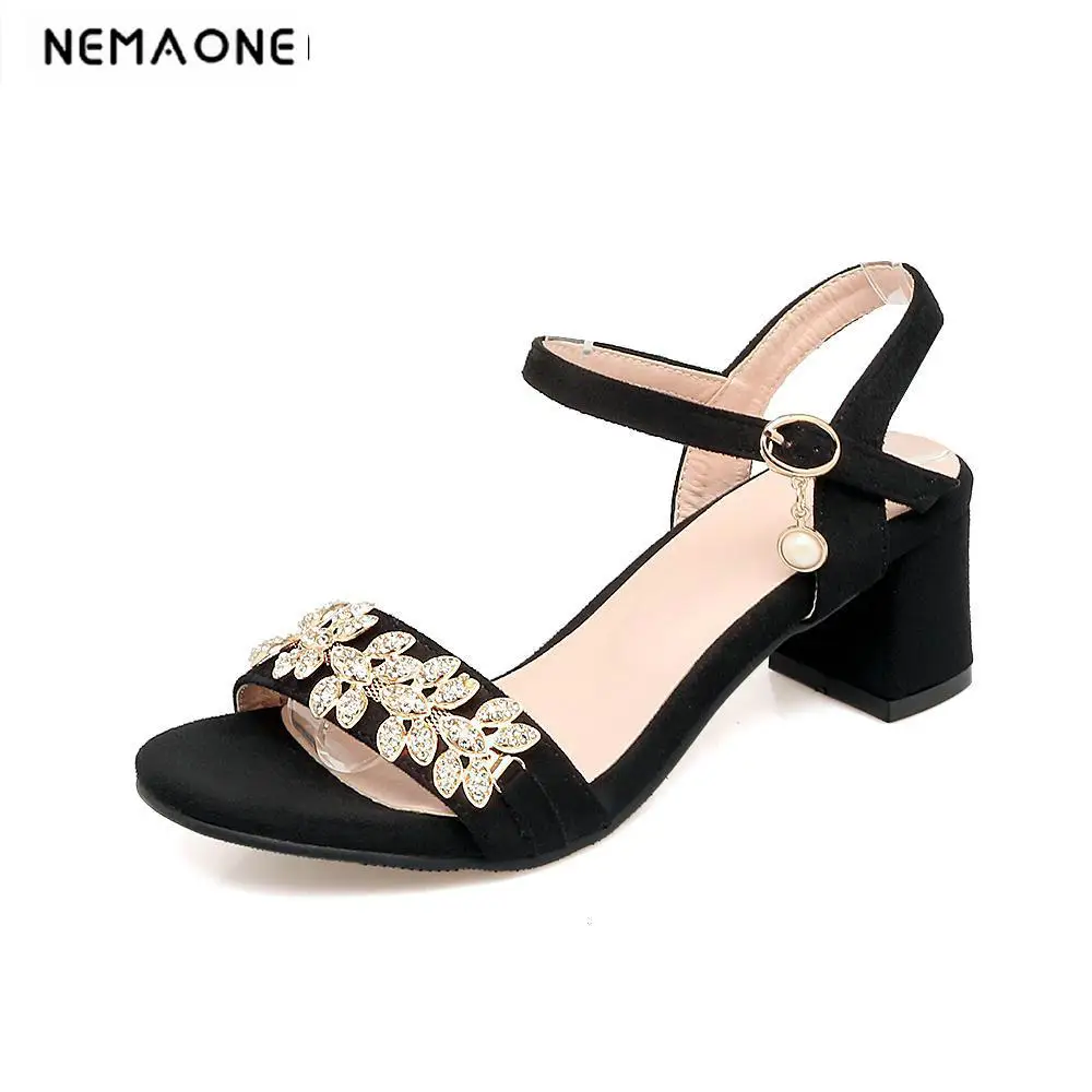 

2018 New women sandals high heels sandals open toe summer shoes woman shiny crystal ladies shoes large size 34-43 black red