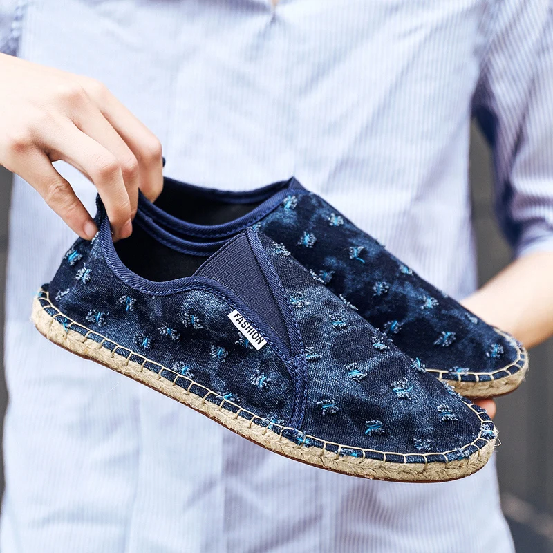 

Man Fashion Casual canvas shoes light weight slip on loafer deep blue casual loafer male spring summer