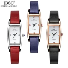 IBSO женские прямоугольные часы брендовые кварцевые часы с ремешком из натуральной кожи женские часы-браслет с кристаллами и бриллиантами Montre Femme