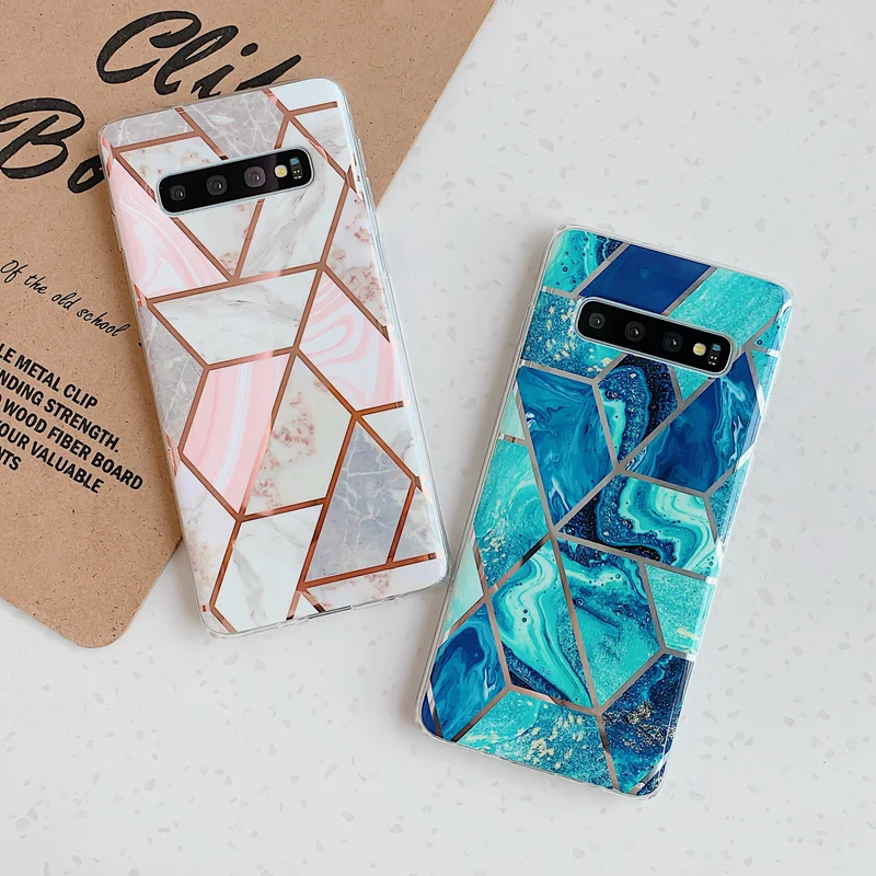 

XBXcase Luxury Plating Spliced Rhombus Marble Phone Case for Galaxy S10e S10 Plus Fashion Case S9 S8 Plus Soft Silicone Cover