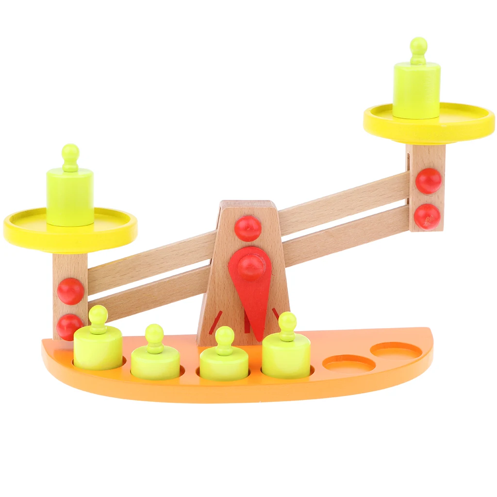 Kids Montessori Material Toys - Balance Scale with 6 Pieces Wooden Weights, Preschool Learning Toy Gift for Kids Children