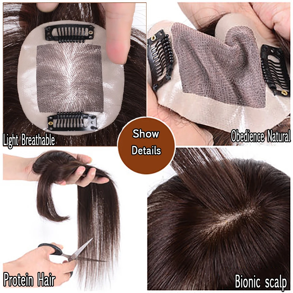 Натуральные человеческие волосы синтетические невидимые бесшовные прямые волосы Топ зажим для волос с воздушной челкой для женщин ежедневное использование HOUYAN