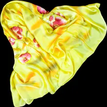 100% Silk Scarf Women Scarf Hand Painted Flower Silk Bandana 2016 Top Silk Hijab Big Square Silk Scarf Hot Luxury Gift for Lady