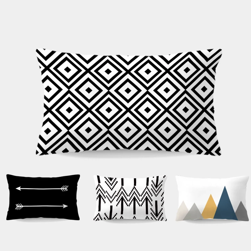 

Diamond Black And White Cushion Pillow Geometry Ikat Pillow Case Oriental Football Room For Sofa Throw Pillows Large Polyester