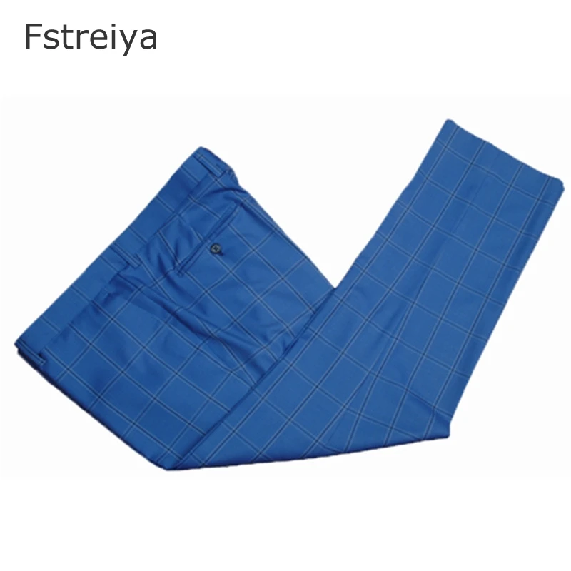 Custom made mens clothing customized men slim fit suit Custom Made high quality worsted wool blue Plaid Men Suit for wedding