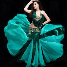 Bling Bling Sequin Oriental Dance Outfit Women 2 Piece Bellydance Performance Costume Bra Fishtail Skirt Sexy Dark Green