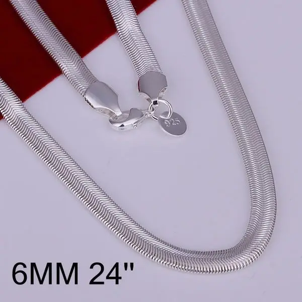 16-24 дюймов популярное модное посеребренное 6 мм ожерелье с плоской подошвой из змеиной кости Высокое качество ожерелье