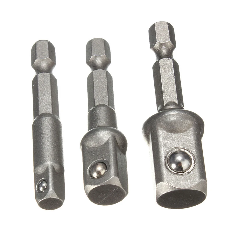 

3Pcs Chrome Vanadium Steel Driver Socket Wrench Adapter 1/4" 3/8" 1/2" Hex Shank Extension Drill Bit Set