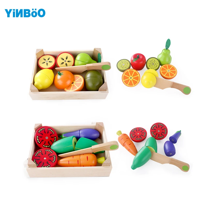 Wooden Kitchen Toys Cutting Fruit Vegetable Play Girls