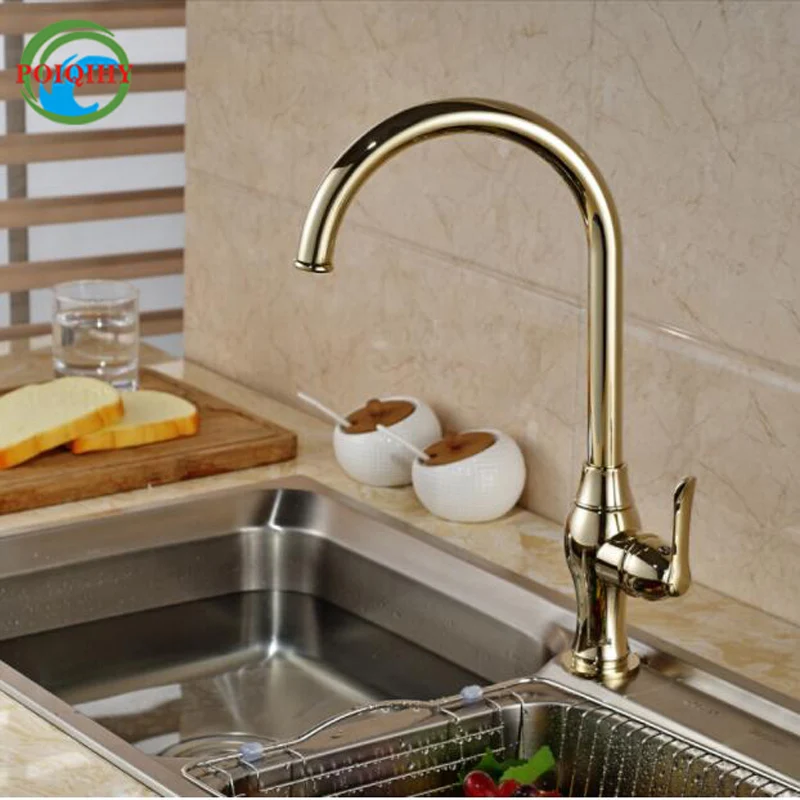 

Gooseneck Rotation Kitchen Faucet Single Handle One Hole Mixer Tap Hot Cold Water Faucet Deck Mount