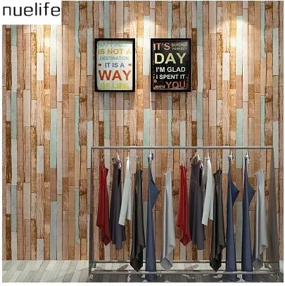 

0.53x10m Retro Nostalgic Wallpaper Antique Wooden Patterns Korean Style Fashion Women's Clothing Shop Wooden Wallpapers