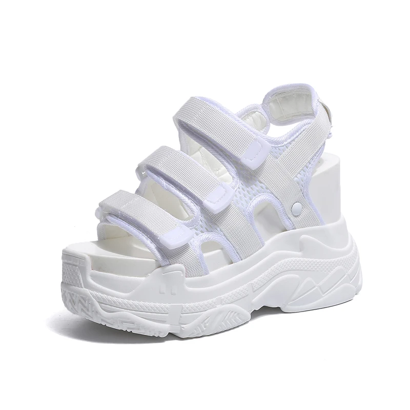 Women Sandals 2019 Summer Ladies Mesh Platform Sandals 12CM Wedges Thick Bottom Casual Women Sneakers Comfortable White Sandals