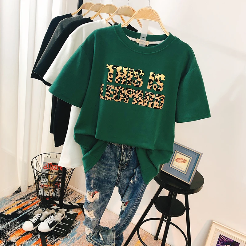 

Women t shirt 2019 summer korean plus size tshirts maxi 4XL casual tops Leopard print women's top