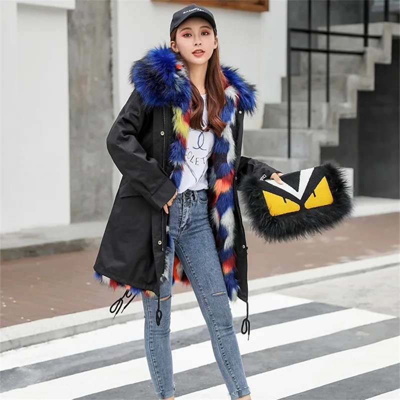 

2019 Women Winter Fox Fur Coat Removable Loose Patchwork Fur Wide-waisted With Fox Fur Collar Casual Female Coats