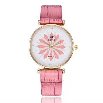 

FUNIQUE Minimalist Ladies Watch Sweet Quartz Analog Casual New Leather Strap Clock Montre Homme Flower Printed Women Wrist Watch