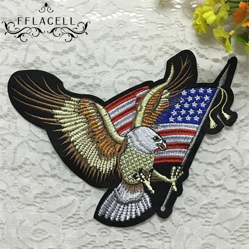 

FFLACELL Eagle Flag Skull Patch Biker Embroidered Patches For Clothes Jacket Punk Big Back Patch Cross Vest Badges