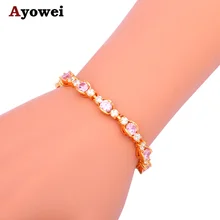 ЦИРКОНИЕВЫЕ браслеты для женщин, Новое поступление, золотой цвет, красивый розовый кристалл, модные ювелирные изделия для женщин TBS988A