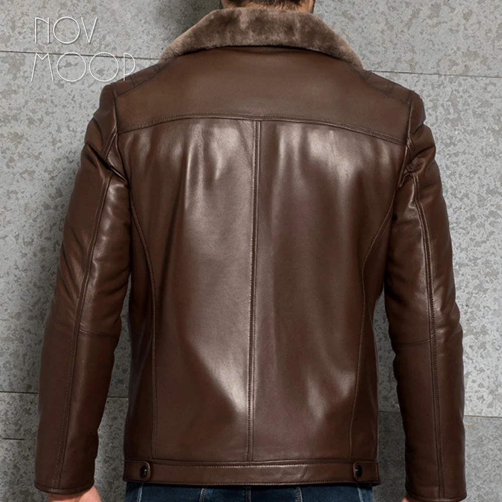 Зимние теплые мужские коричневые из натуральной кожи настоящие куртки из овчины пальто утяжеленная Натуральная Овечья шерсть стрижка подкладка deri ceket LT2435