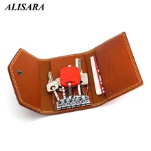 Alisara брелок-кошелек из натуральной кожи для женщин, держатель для карт, мужской Футляр для ключей, ключница, кошельки для ключей из воловьей кожи, обертывание