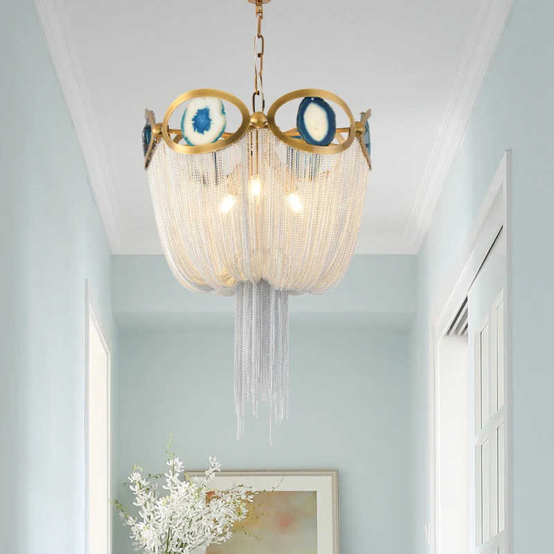 

Nordic Post Modern Chandelier Lights Agate Tassel Decoration Hanging Light Living Room Bedroom Dining Room Lamps E12/E14
