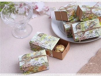 

500 Pcs/lot World map Wedding Favor Candy Boxes Gift Box Sugar Candy Box with Burlap