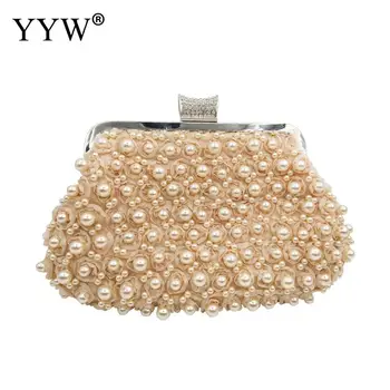 

Gold Rhinestone Box Bag Clutch Purse Women Fashion Handbag Mini Bolsa Feminina With Plastic Pearl Evening Party Bag Clutches New