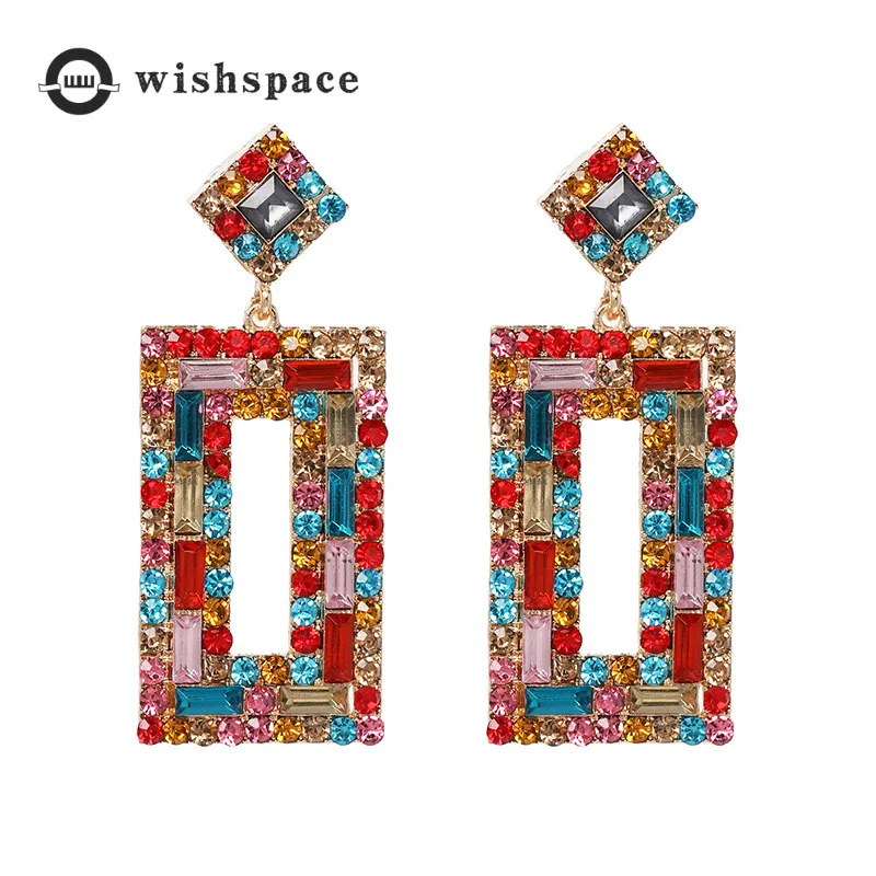 

The new 2019 geometric rectangle alloy set auger fashion earrings