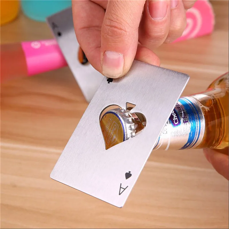

1PC Black/Silver Poker Card Spades Beer Bottle Opener Personalized Stainless Steel Bottle Opener Bar Tool Kitchen accessories