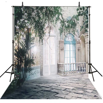 

Photography Background 200x300cm Green Tree Backdrop with Elegant Building Backdrop for Photo Studio Props Brick Floor Camera