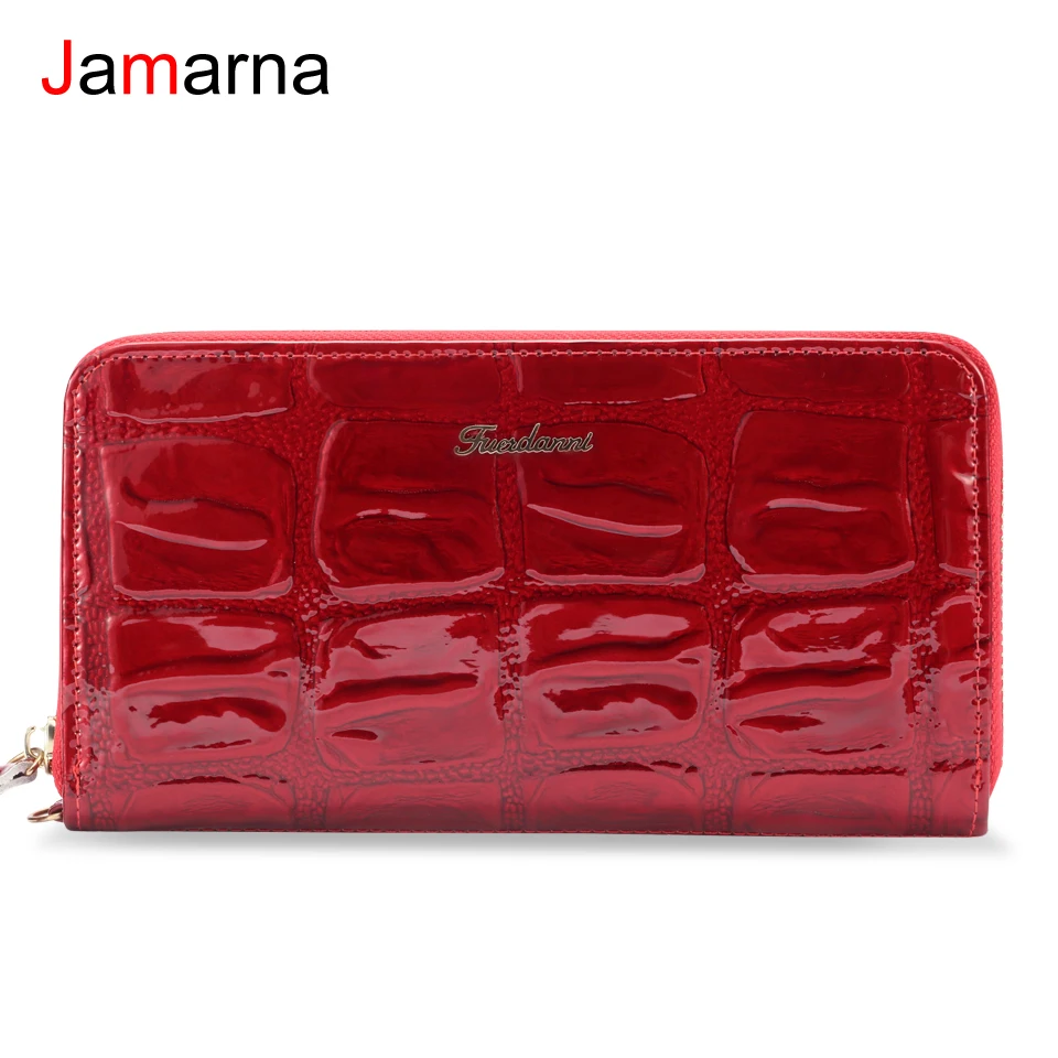 Кошелек Jamarna женский из натуральной кожи бумажники красного цвета на молнии
