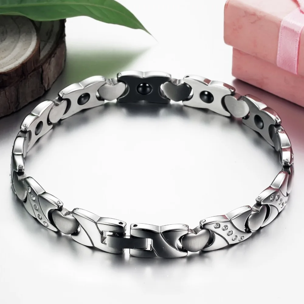 TrustyLan, магнитный браслет для женщин, нержавеющая сталь, в форме сердца, забота о здоровье, женские браслеты, женская мода, CZ ювелирное изделие, подарок