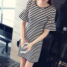 

Round Neck summer clothes for women striped short sleeve casual t shirt dress plus size korean woman dress 2018 spring summer