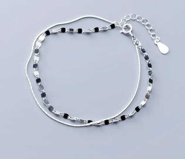 

Authentic REAL. 925 Sterling Silver Fine Jewelry Double rows Twisted disc snakebone Chain Bracelet GTLS822