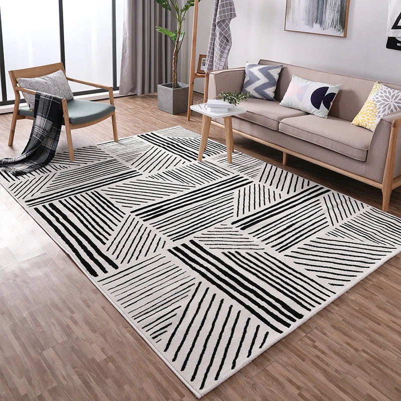 - Nordic Black and white geometric pattern carpet big size living room rug  ground mat  Pastoral home decoration floor mat