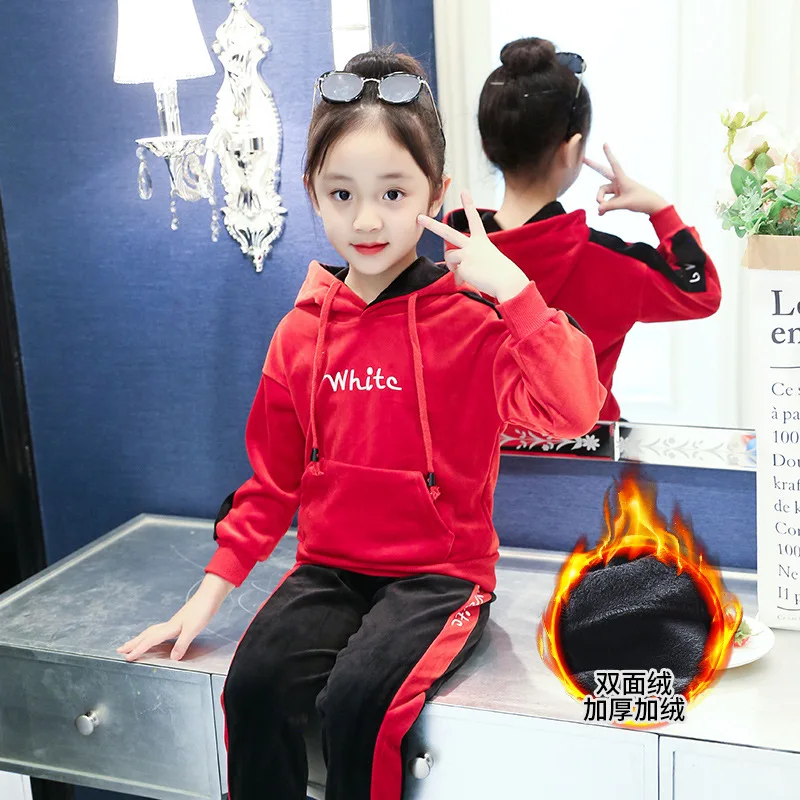 

Girls sports suit autumn 2018 new children Korean children's wear girls sports big children thick two-piece set 4 6 8 10 12 14Y