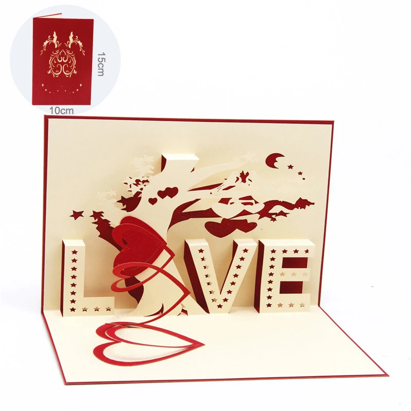 3D Поздравительные открытки спасибо открытка ручной работы всплывающие в форме сердца бумажные вырезы День Святого Валентина День матери Рождество Подарочная открытка V5546