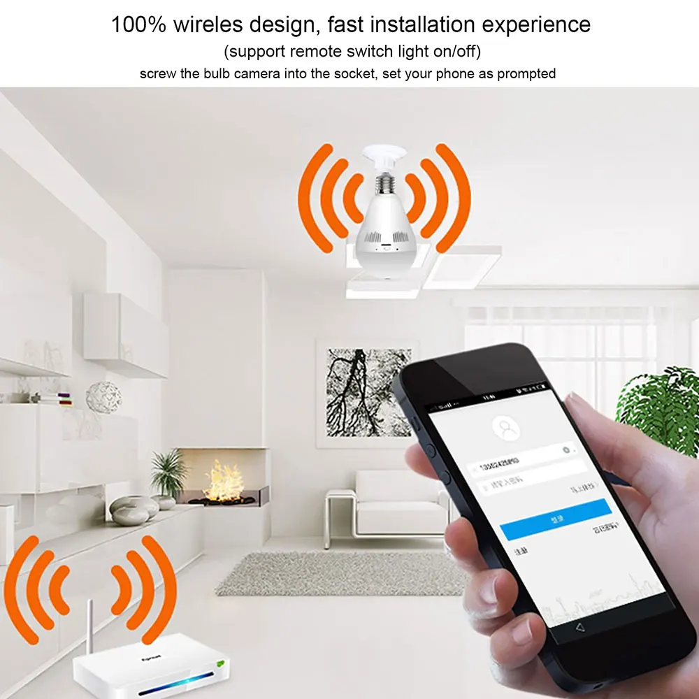 360 градусов панорамная рыбий глаз wifi IP камера лампа Домашняя безопасность HD 1.3MP