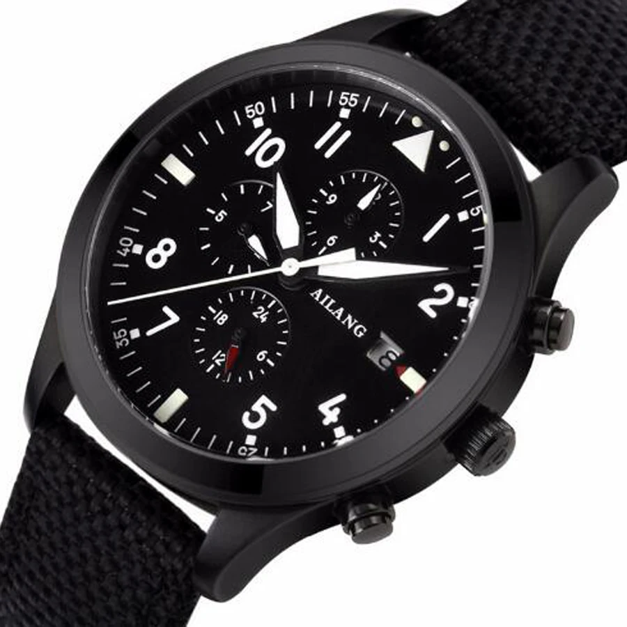 

2017 High Quality Mechanical Watch Brand Watch Night Light multi-function Automatic Military Pilot Waterproof Black Cloth Strap