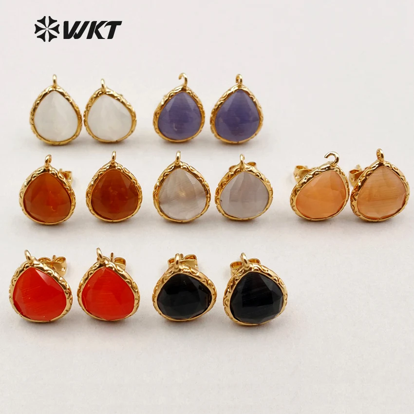 Jf171 Fantastic Cat Eyes Studs Earring Findings Water Drop Shape Studs