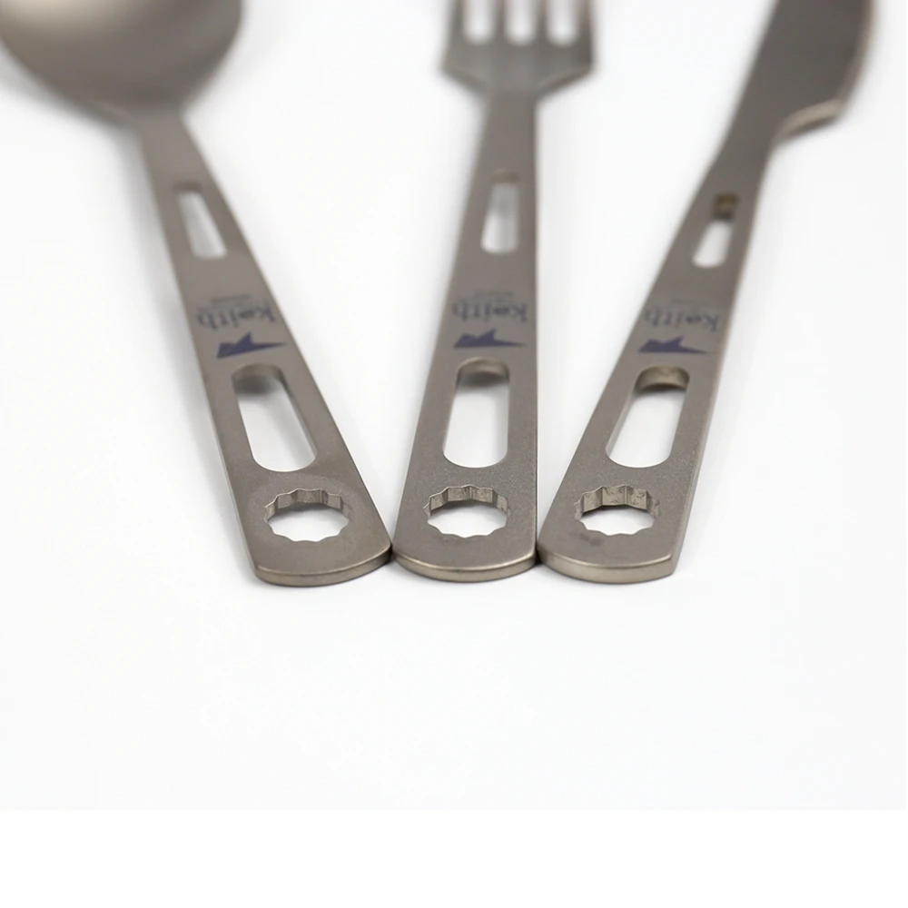 Keith titanio tenedor cuchara cuchillo cubiertos con titanio Carabiner al aire libre Camping viaje vajilla Picnic senderismo Spork 53g