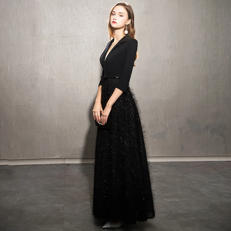 Weiyin черные вечерние платья элегантные вечерние кружевные платья Длинные вечерние платья стильные женские платья для выпускного вечера WY1248