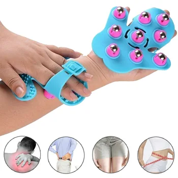 

1 Pcs Body Massager Glove Palms Shaped 9 Metal Roller Ball Stress Relief Anti Cellulite All-shipping