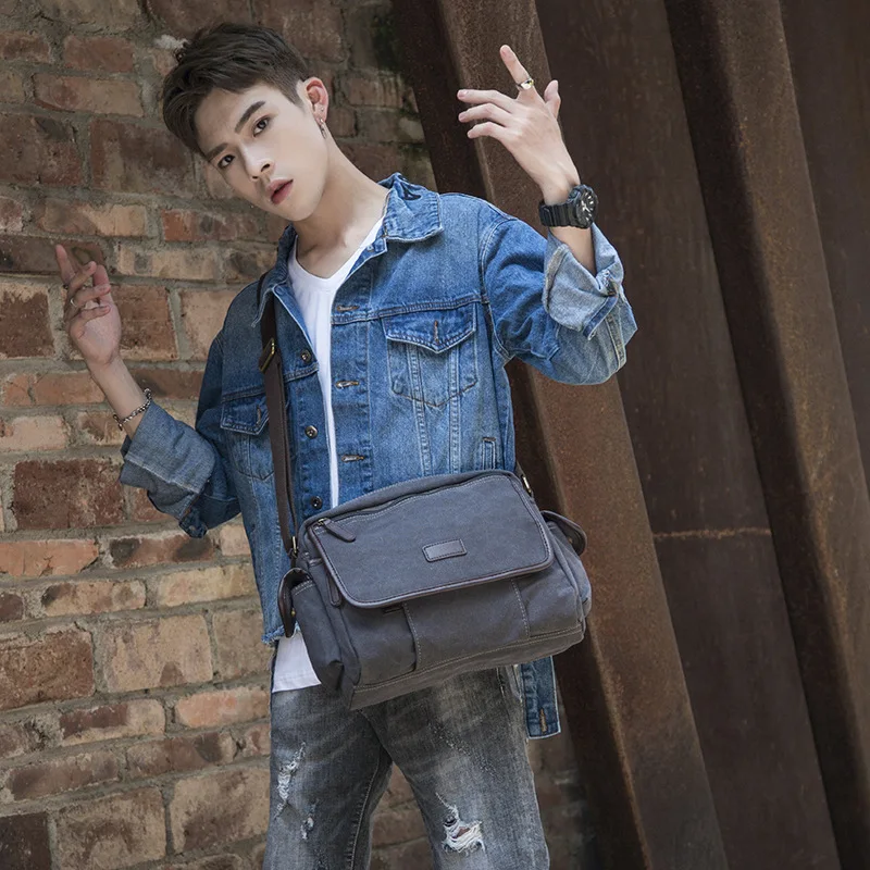

New Retro Sloping Bag Recreational Canvas Men's Bag Single Shoulder Bag Men's Simple Men's Sloping Bag