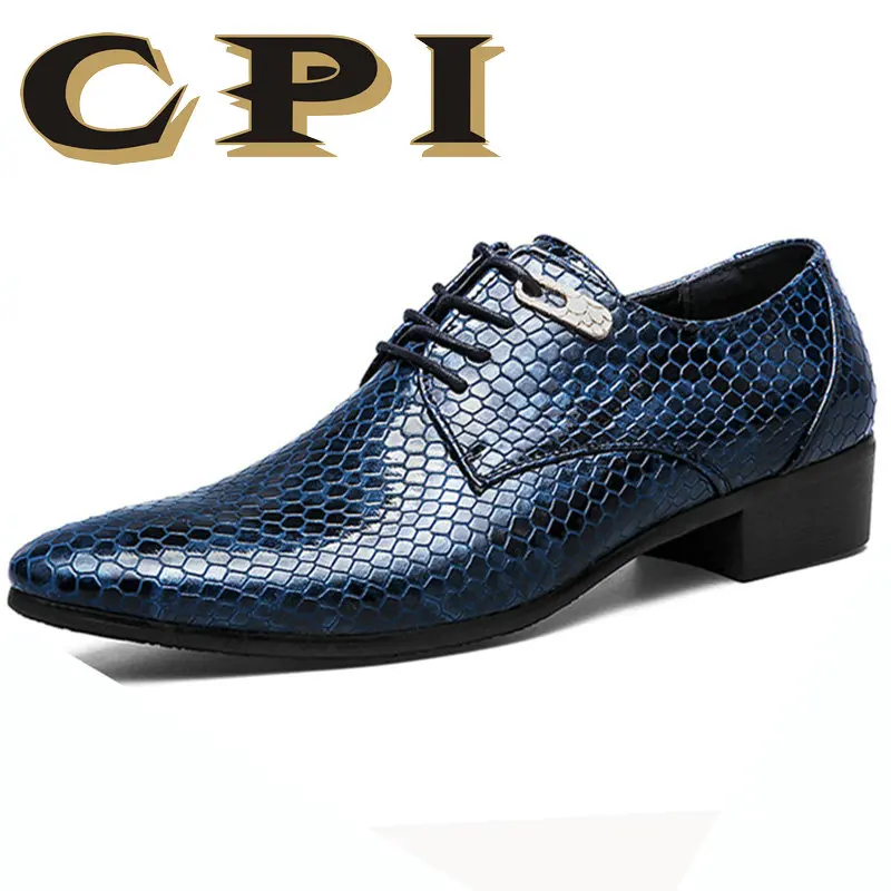 CPI New Imitate Snake Leather Men Oxford Shoes Lace Up Casual Business Men Pointed Shoes Men Wedding Men Dress Boat Shoes ZY-11