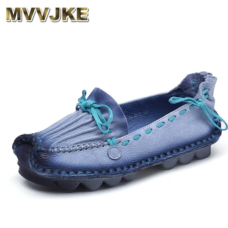

MVVJKE Genuine Leather Flat Handmade Outsole Comfortable Casual Shoes Women Flats Soft Single Shoes Solid Women Loafers