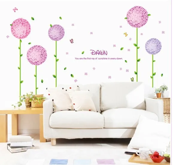 Romantic purple flowers wall decals ZY7128decorative home decoration