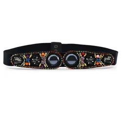 Women summer Bohemia wide belts ladies colorful diamonds sunshine 2.5cm dress waistbands female crystal PU leather elastic belt Women summer Bohemia wide belts ladies colorful diamonds sunshine 2.5cm dress waistbands female crystal PU leather elastic belt