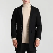 Новинка, зимнее шерстяное пальто для мужчин, длинное шерстяное пальто, однотонное, повседневное, модное, однобортное, Мужское пальто