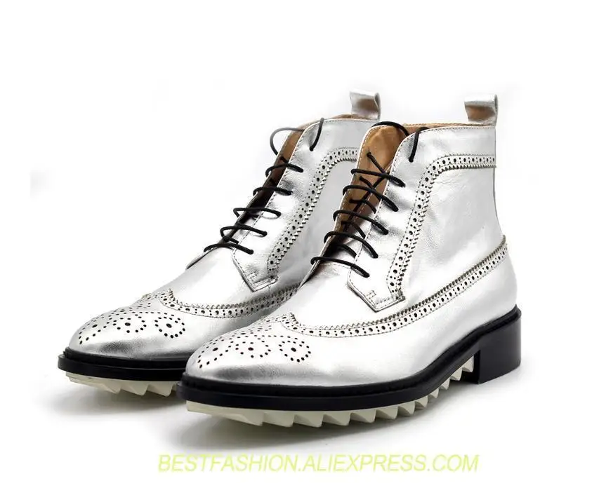 

British style thick - soled men boots silver-plated sheepskin high-heeled white - toothed bottom boots